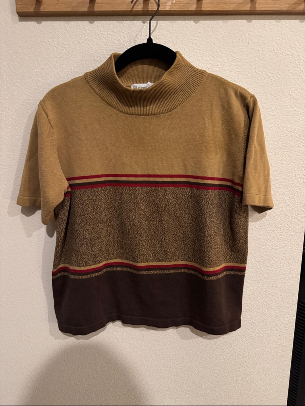 Vintage Dressbarn Brown Knit  High Collar Cropped Top
